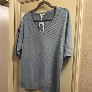 Ella Moss Sky Blue Honeycomb V-Neck Sweater NWT